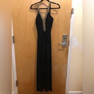 JS Boutique Black and Gold-Beaded Evening Gown